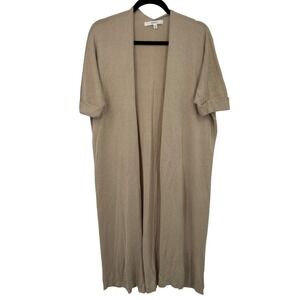 Mersea Tan Open Front Longline Cardigan Sweater Short Sleeve Modal Blend S/M